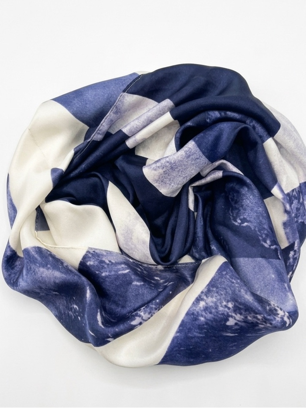 Blue White Infinity Scarf Geometric Chevron Circle Scarf - Lightweight Neck Wrap
